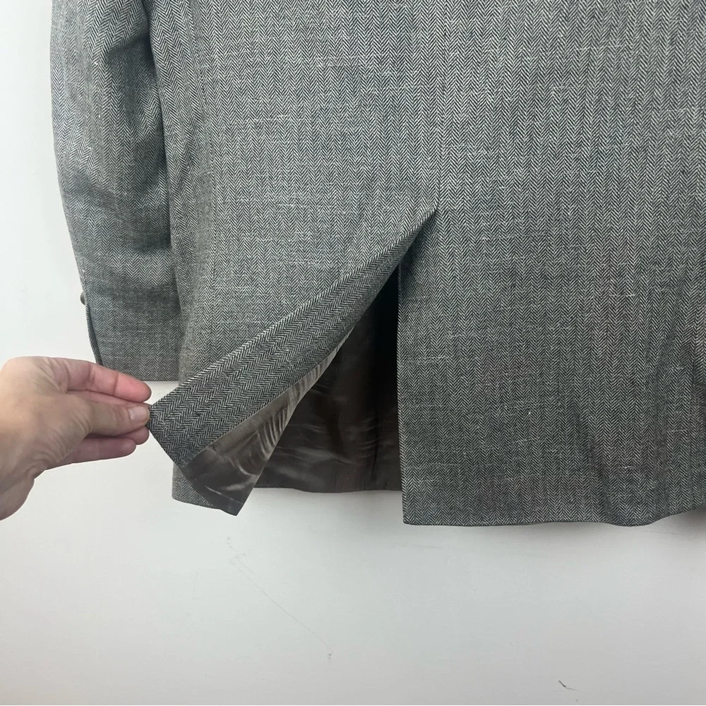 Ralph Lauren Chaps Silk Linen Wool Herringbone Blazer 38 Short Mens Jacket Brown
